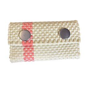 Woven Plastic Wallet Pink Stripe Magnetic Closures Multi Compartment Handmade